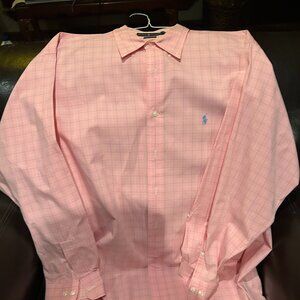 Ralph Lauren Mens Pink Plaid Long Sleeve Dress or Casual Shirt XL